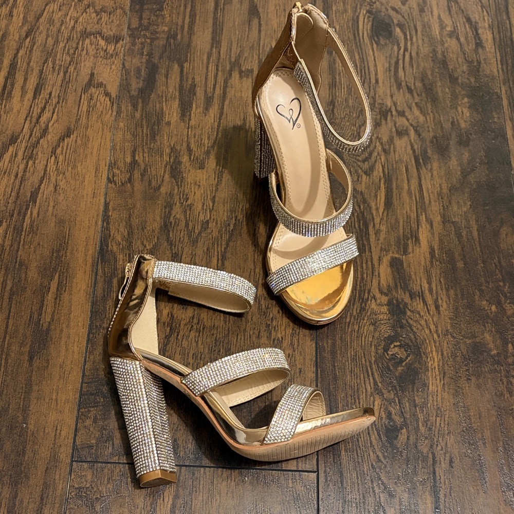 Windsor Rose Gold Rhinestone Block Heel Sandals